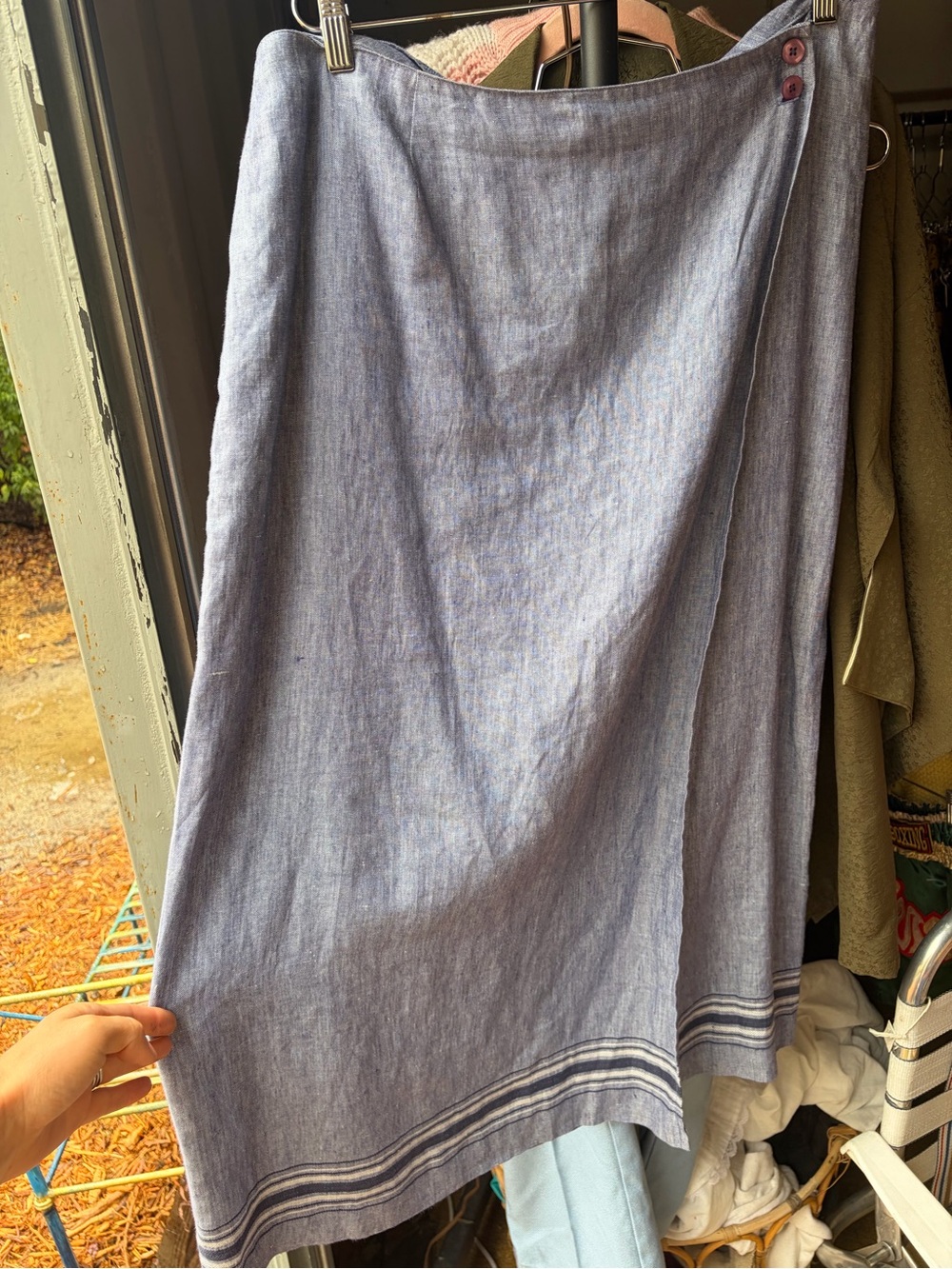 Talbots Chambray Blue Linen-Blend Wrap Midi Skirt